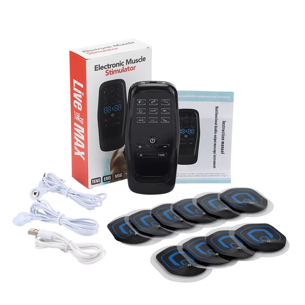 Dual-Channel EMS TENS Pulse Massager with 9 Modes & 30 Intensity Levels