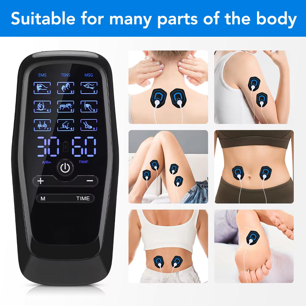 Dual-Channel EMS TENS Pulse Massager with 9 Modes & 30 Intensity Levels