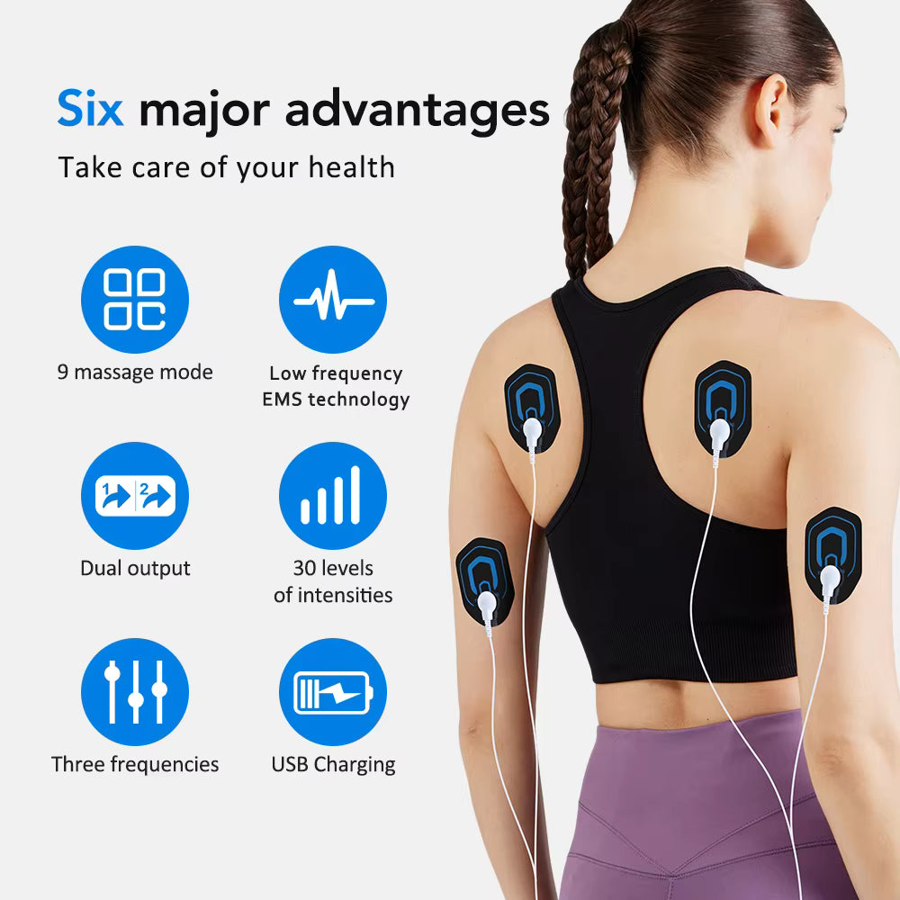 Dual-Channel EMS TENS Pulse Massager with 9 Modes & 30 Intensity Levels