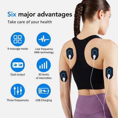 Dual-Channel EMS TENS Pulse Massager with 9 Modes & 30 Intensity Levels