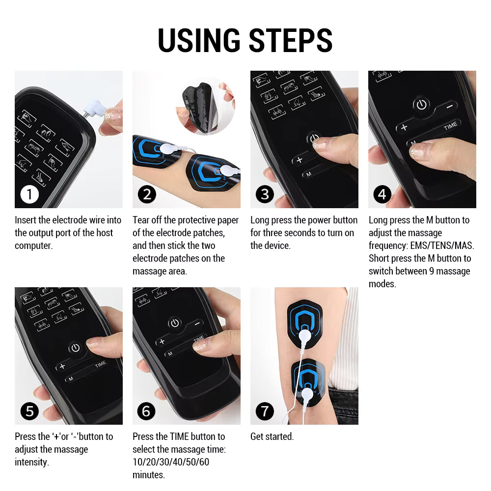 Dual-Channel EMS TENS Pulse Massager with 9 Modes & 30 Intensity Levels